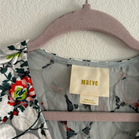 Maeve Multicolored Velvet Detail Umi Floral Wrap Blouse Small - Picture 7 of 11